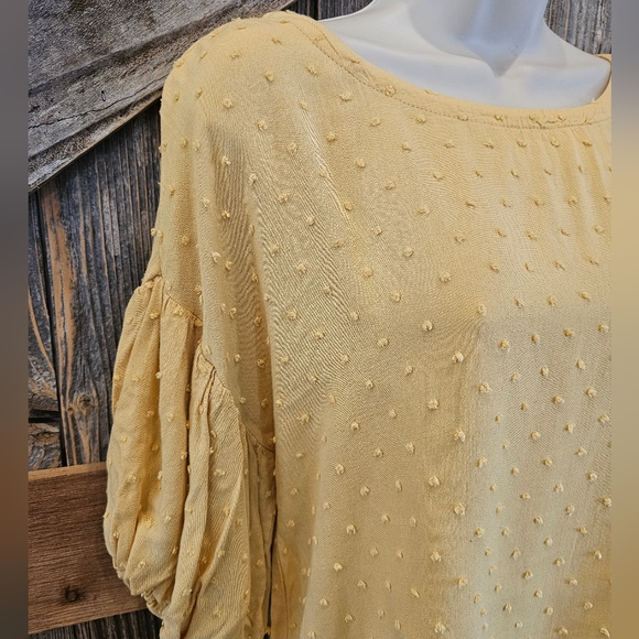 Mine Brand Blouse Puff Sleeve Textured Polka Dot Sunflower Yellow Fall Small ^^ - Picture 2 of 8